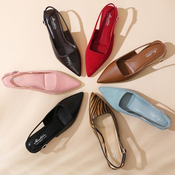 Women's Choc Croc Pointed Closed Toe Slingback Kitten Heels Pumps Party Shoes - Picture 9 of 9